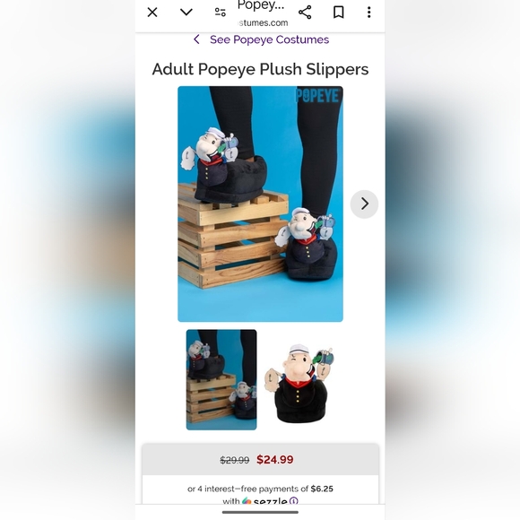 Adult Popeye Plush Slippers - Picture 2 of 3